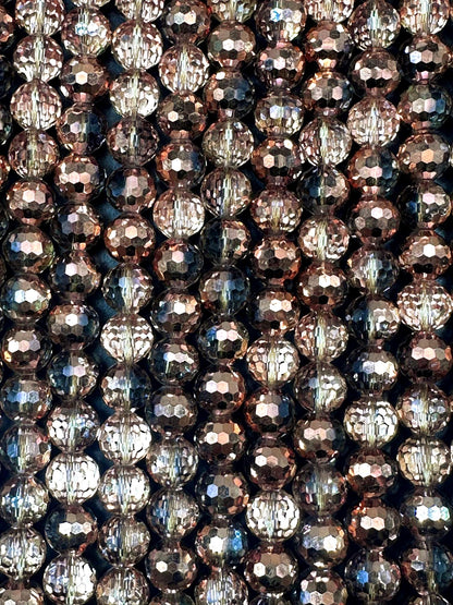 Beautiful Bronze Multi-Pattern Crystal Glass Bead. Faceted Round Shape, Gorgeous Bronze Color, High Quality Crystal Bead! Full Strand 15.5"