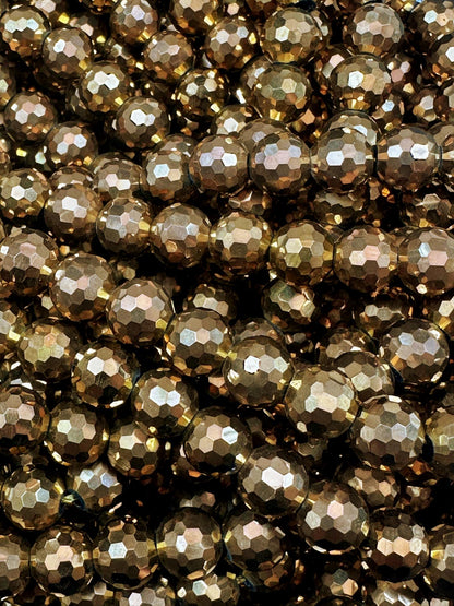 Beautiful Bronze Hematite Gemstone Bead, Faceted Round Beads, Gorgeous Gunmetal Bronze Color Loose Beads Full Strand 15.5"