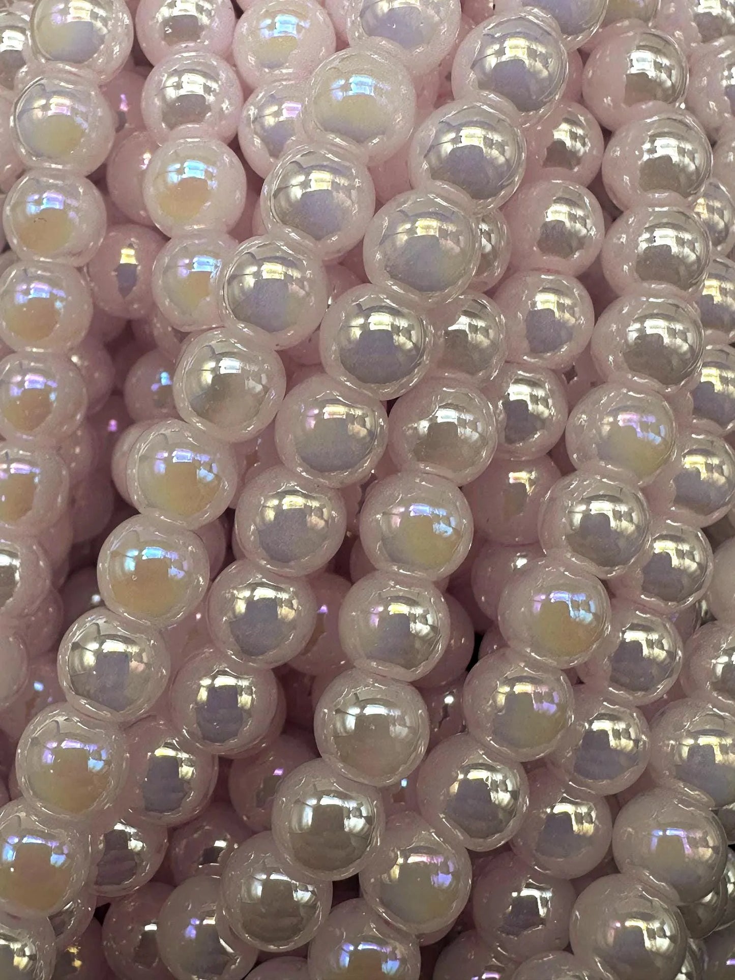 Beautiful Light Pink Crystal Glass Pearl Bead. Round shape bead. Gorgeous high quality crystal bead! Full strand 15.5"