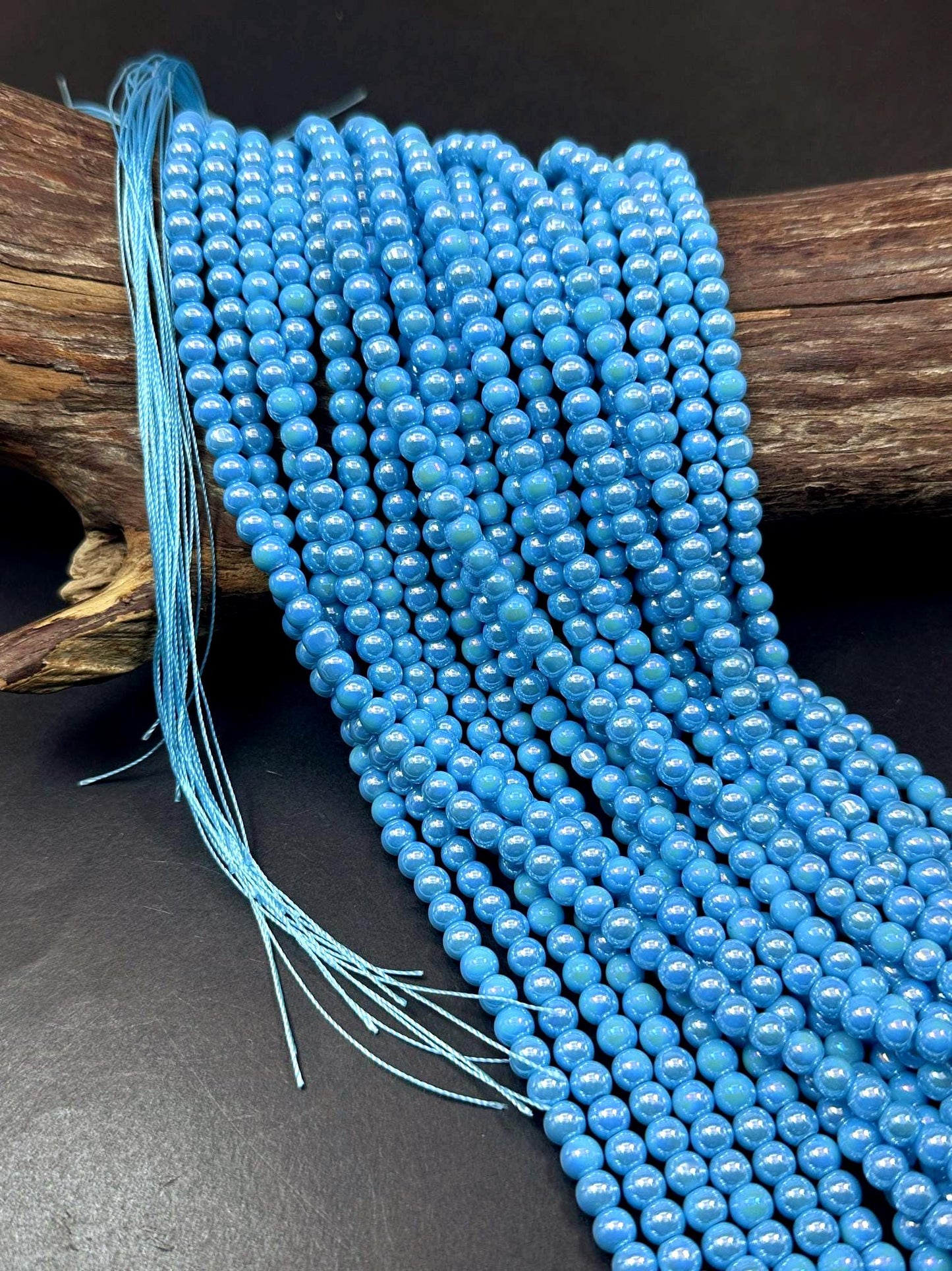 Beautiful Teal Blue Crystal Glass Pearl Bead. Round shape bead. Gorgeous high quality crystal bead! Full strand 15.5"