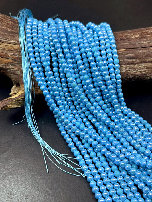 Beautiful Teal Blue Crystal Glass Pearl Bead. Round shape bead. Gorgeous high quality crystal bead! Full strand 15.5"