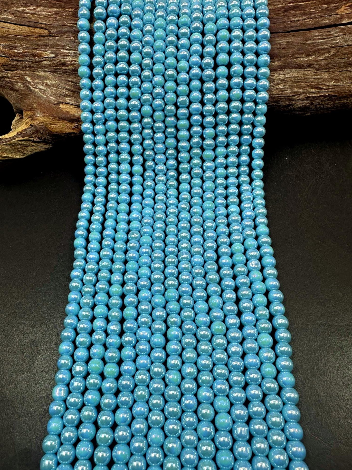 Beautiful Teal Blue Crystal Glass Pearl Bead. Round shape bead. Gorgeous high quality crystal bead! Full strand 15.5"