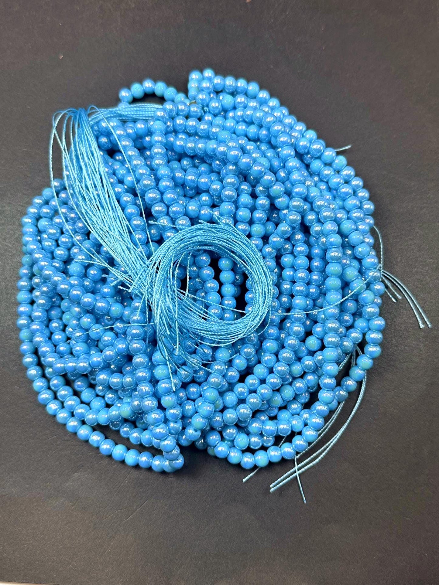 Beautiful Teal Blue Crystal Glass Pearl Bead. Round shape bead. Gorgeous high quality crystal bead! Full strand 15.5"
