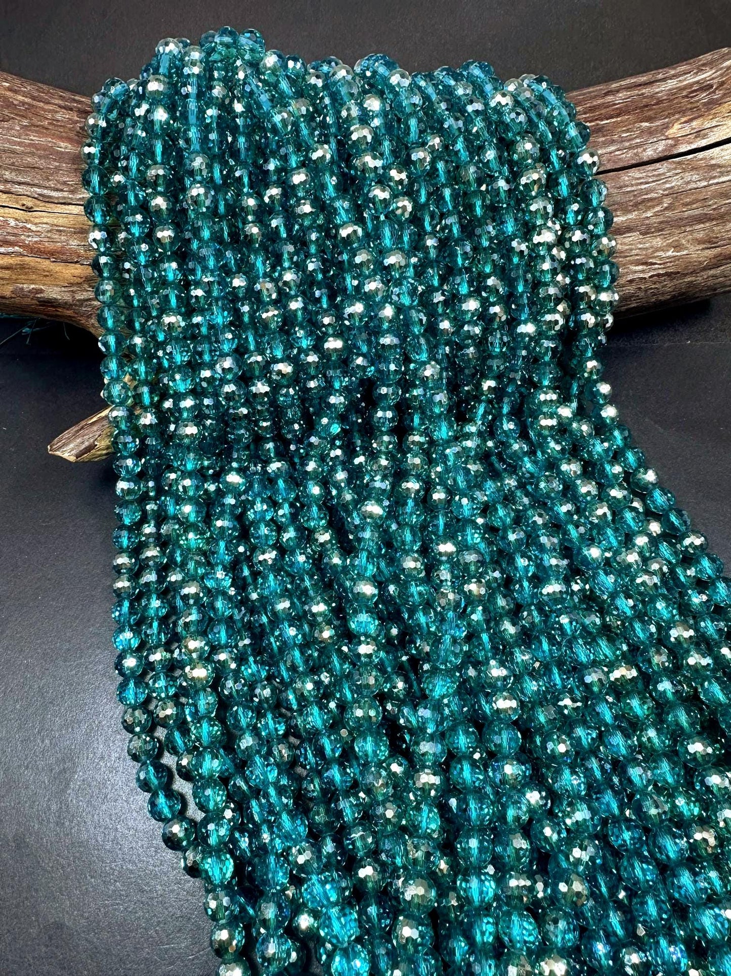 Stunning Clear Turquoise Blue Crystal Glass Beads. Faceted Round Shape Beautiful Blue Color, Amazing Quality 15.5"