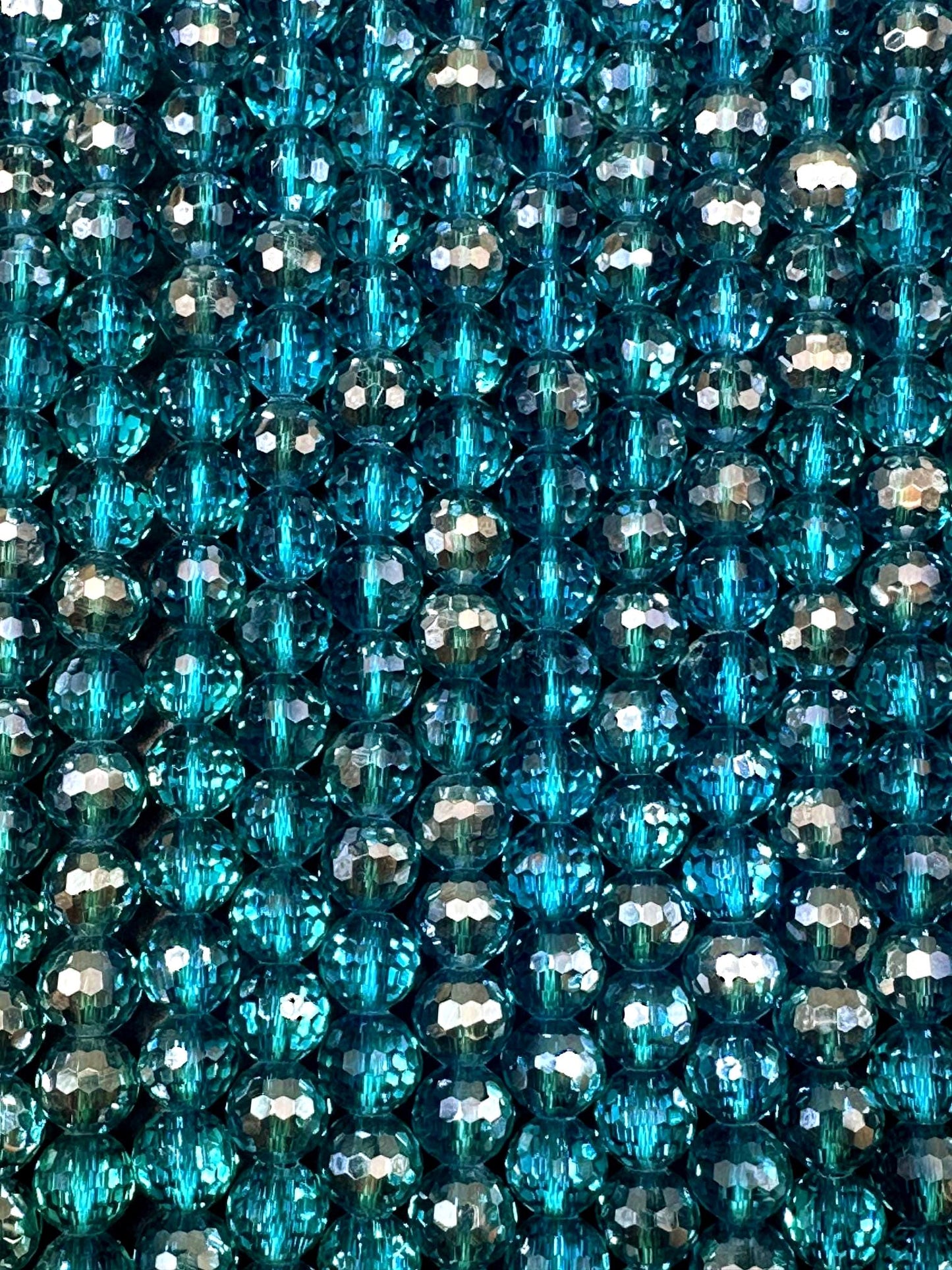 Stunning Clear Turquoise Blue Crystal Glass Beads. Faceted Round Shape Beautiful Blue Color, Amazing Quality 15.5"