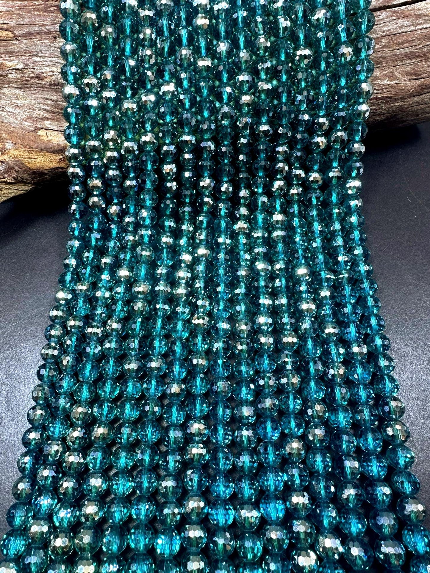 Stunning Clear Turquoise Blue Crystal Glass Beads. Faceted Round Shape Beautiful Blue Color, Amazing Quality 15.5"