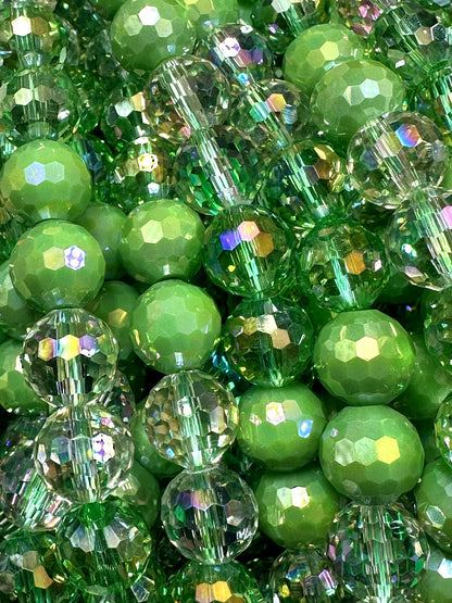 Beautiful Multicolor Crystal Glass Bead (Light Green. Clear Green, Clear) Faceted Round Shape Bead. High Quality 15.5"