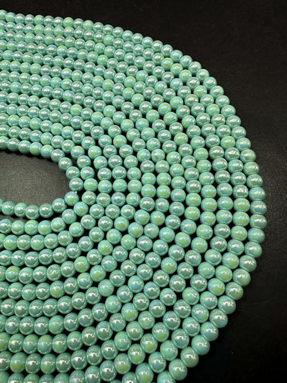 Beautiful Mint Green Crystal Glass Pearl Bead. Round shape bead. Gorgeous high quality crystal bead! Full strand 15.5"