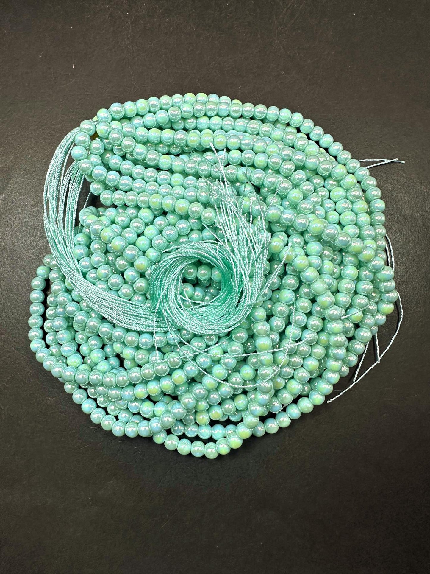 Beautiful Mint Green Crystal Glass Pearl Bead. Round shape bead. Gorgeous high quality crystal bead! Full strand 15.5"