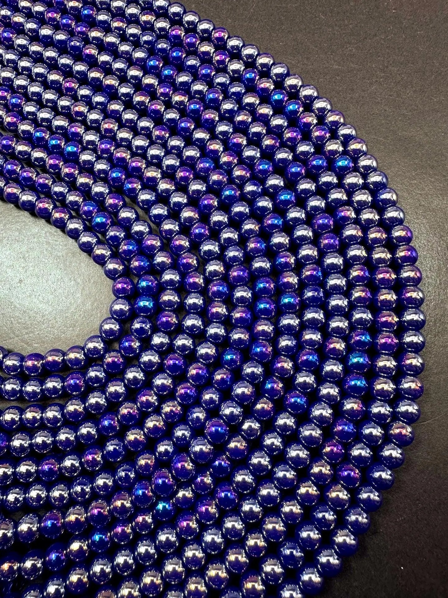 Beautiful Deep Royal Blue Crystal Glass Pearl Bead. Round shape bead. Gorgeous high quality crystal bead! Full strand 15.5"