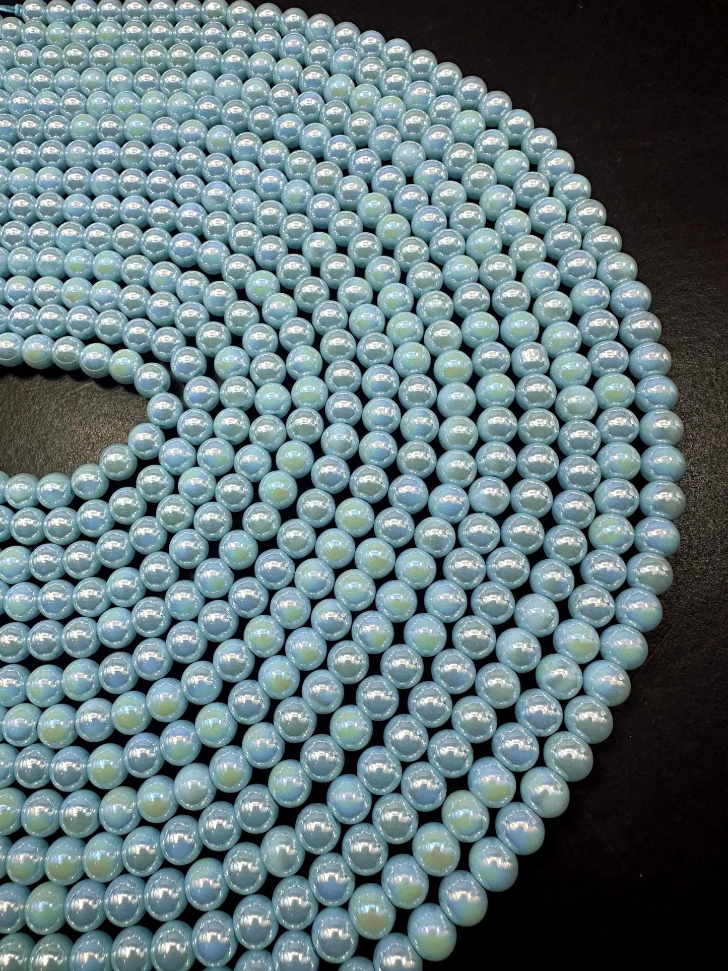 Beautiful Sky Blue Crystal Glass Pearl Bead. Round shape bead. Gorgeous high quality crystal bead! Full strand 15.5"