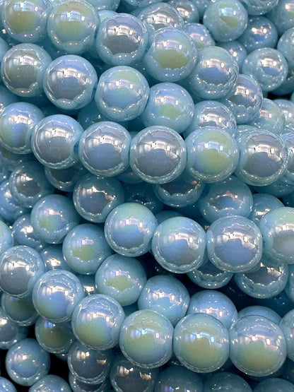 Beautiful Sky Blue Crystal Glass Pearl Bead. Round shape bead. Gorgeous high quality crystal bead! Full strand 15.5"