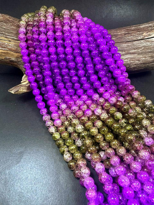 Gorgeous Dark Purple Green Two Shaded Crystal Crack Bead Smooth Round Shape High Quality 15.5"