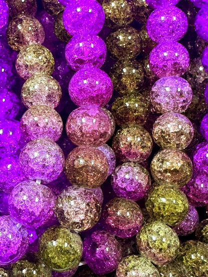 Gorgeous Dark Purple Green Two Shaded Crystal Crack Bead Smooth Round Shape High Quality 15.5"