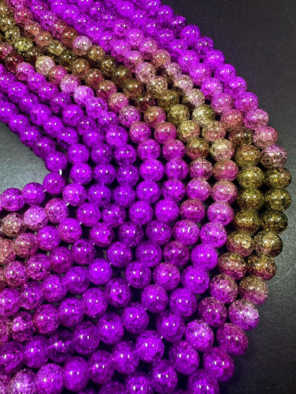 Gorgeous Dark Purple Green Two Shaded Crystal Crack Bead Smooth Round Shape High Quality 15.5"