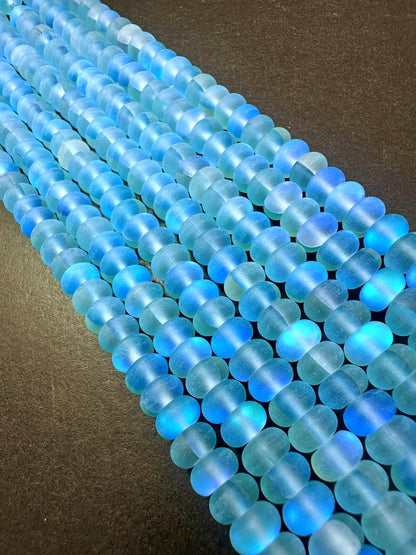 Beautiful Light Blue Mermaid Glass Beads with Stunning Flash, 5x8mm Rondelle Shape High Quality 15.5"