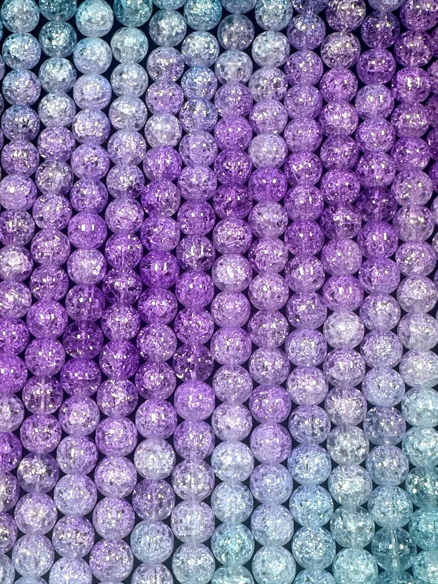 Gorgeous Light Blue Purple Two Shaded Crystal Crack Bead Smooth Round Shape High Quality 15.5"
