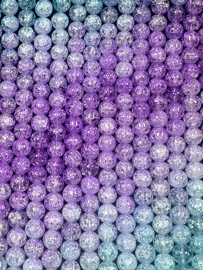 Gorgeous Light Blue Purple Two Shaded Crystal Crack Bead Smooth Round Shape High Quality 15.5"