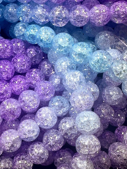Gorgeous Light Blue Purple Two Shaded Crystal Crack Bead Smooth Round Shape High Quality 15.5"
