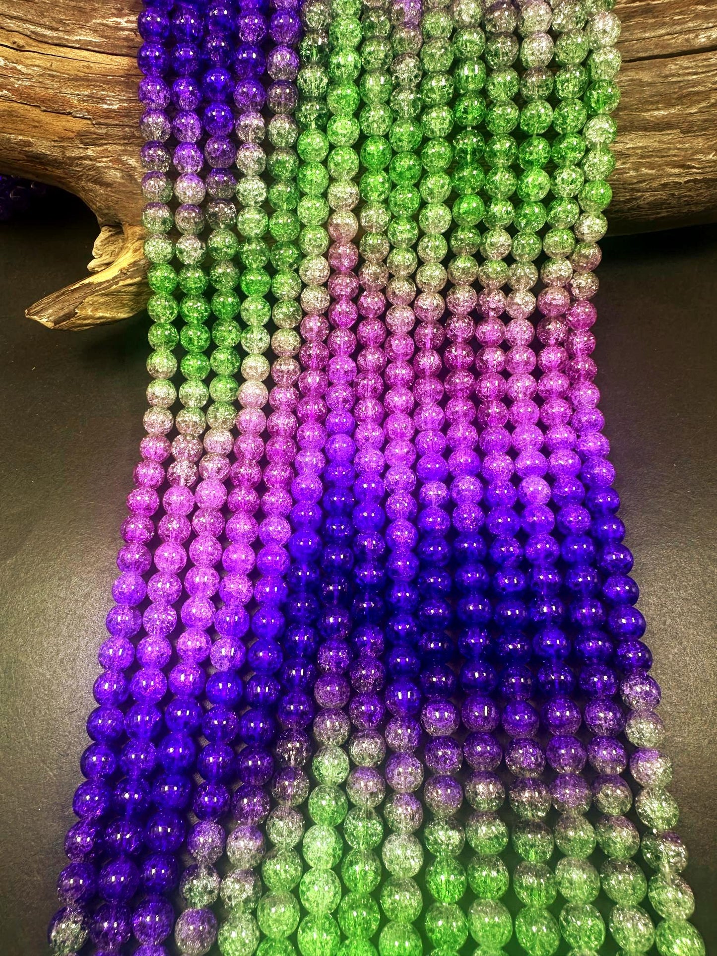 Gorgeous Purple Green Pink Three Shaded Crystal Crack Bead Smooth Round Shape High Quality 15.5"
