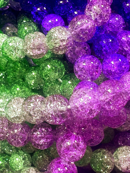Gorgeous Purple Green Pink Three Shaded Crystal Crack Bead Smooth Round Shape High Quality 15.5"