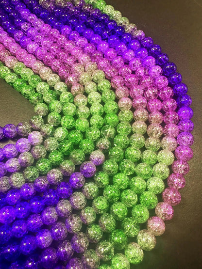 Gorgeous Purple Green Pink Three Shaded Crystal Crack Bead Smooth Round Shape High Quality 15.5"