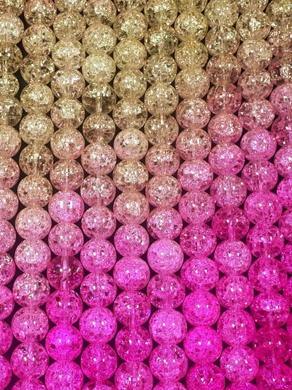 Gorgeous Pink Yellow Two Shaded Crystal Crack Bead Smooth Round Shape High Quality 15.5"