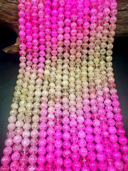 Gorgeous Pink Yellow Two Shaded Crystal Crack Bead Smooth Round Shape High Quality 15.5"