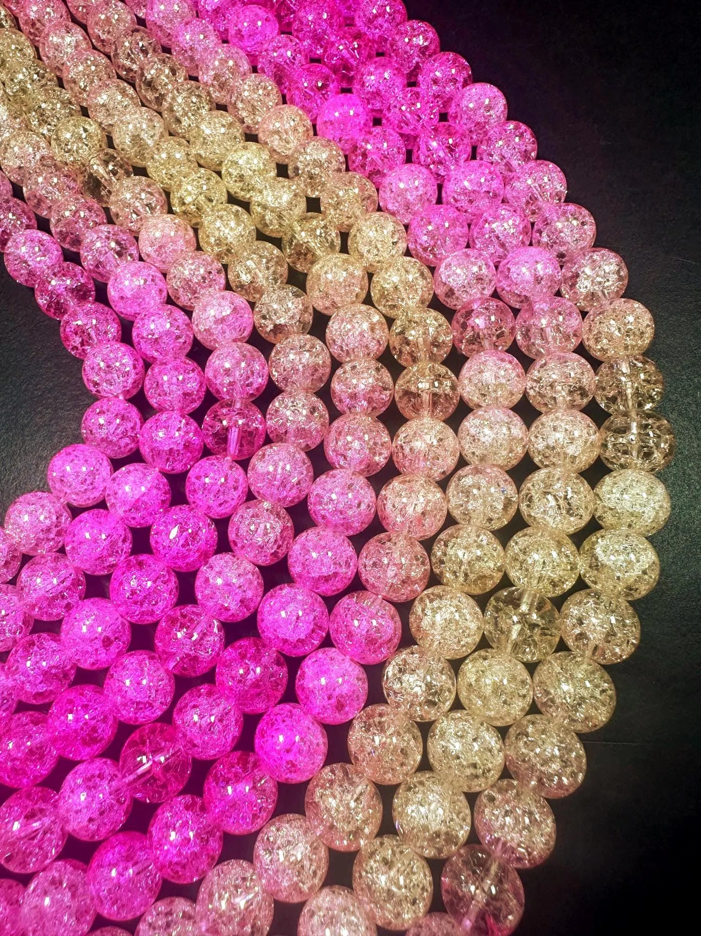 Gorgeous Pink Yellow Two Shaded Crystal Crack Bead Smooth Round Shape High Quality 15.5"
