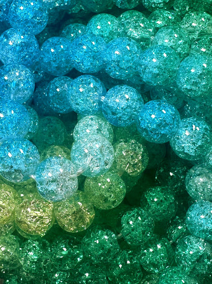 Gorgeous Turquoise Green Blue Yellow Three Shaded Crystal Crack Bead Smooth Round Shape High Quality 15.5"