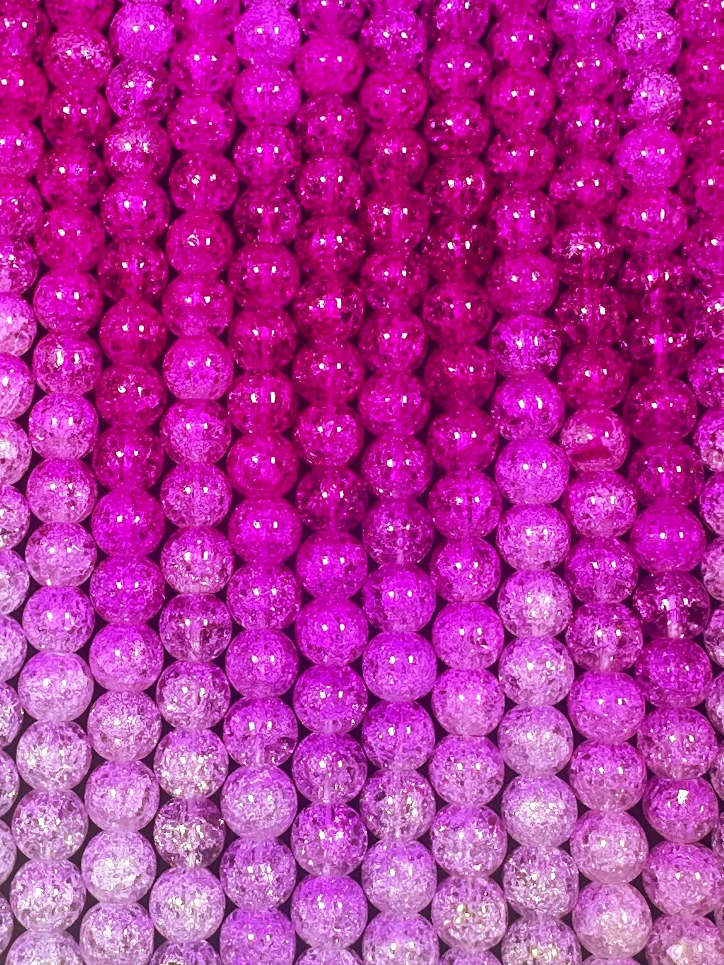 Gorgeous Purple Hot Pink Two Shaded Crystal Crack Bead Smooth Round Shape High Quality 15.5"