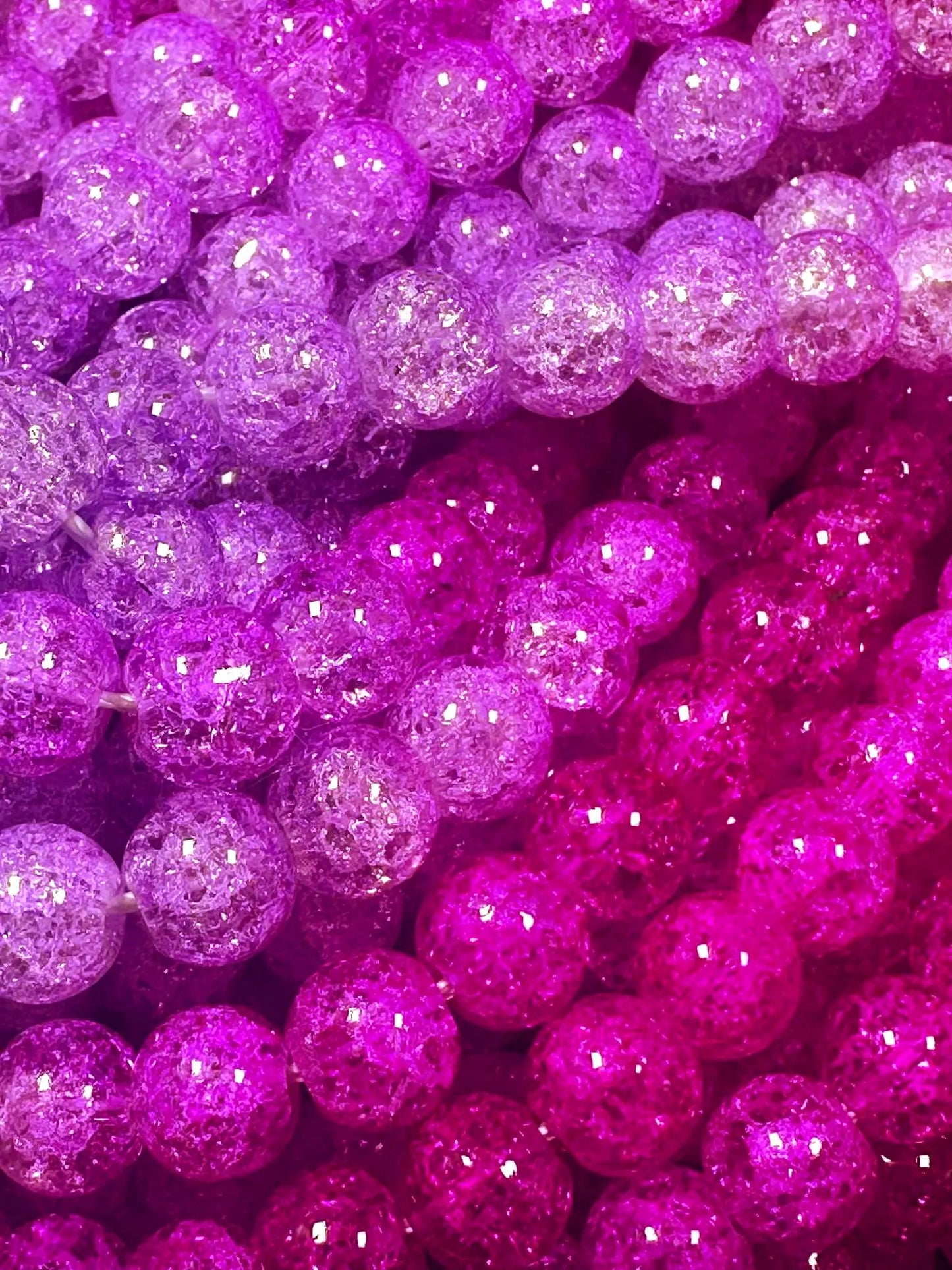 Gorgeous Purple Hot Pink Two Shaded Crystal Crack Bead Smooth Round Shape High Quality 15.5"