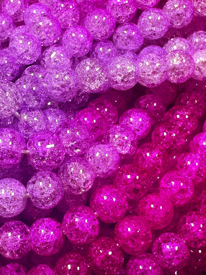 Gorgeous Purple Hot Pink Two Shaded Crystal Crack Bead Smooth Round Shape High Quality 15.5"