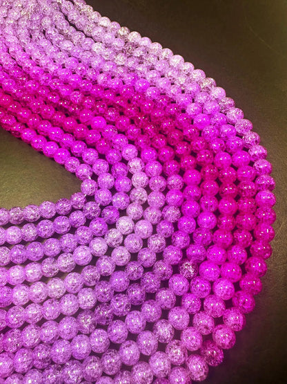 Gorgeous Purple Hot Pink Two Shaded Crystal Crack Bead Smooth Round Shape High Quality 15.5"