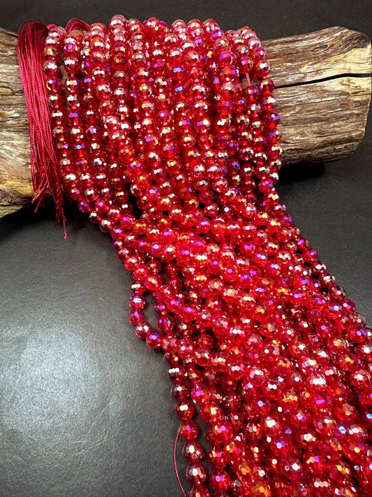 Beautiful Red Crystal Round Shape Faceted Bead. Gorgeous high quality crystal bead! Full strand 15.5"