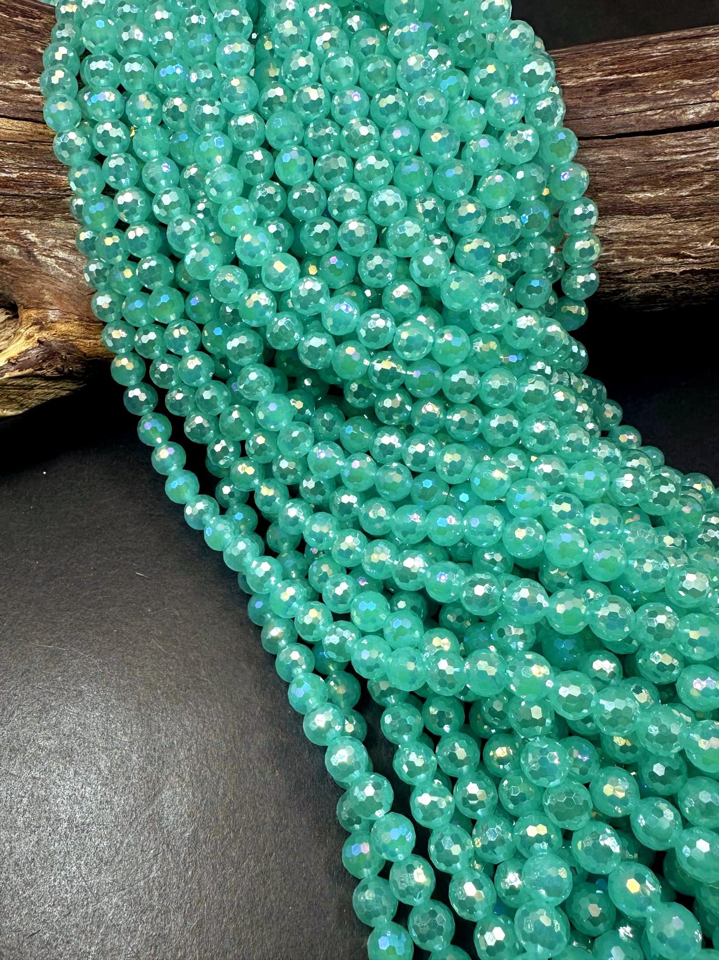 Beautiful Aquamarine Crystal Round Shape Faceted Bead. Gorgeous high quality crystal bead! Full strand 15.5"