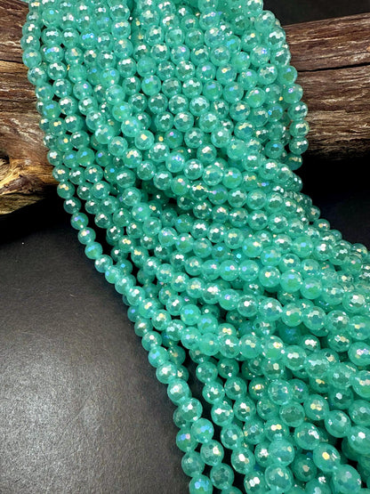 Beautiful Aquamarine Crystal Round Shape Faceted Bead. Gorgeous high quality crystal bead! Full strand 15.5"