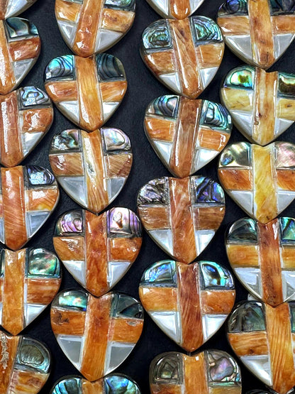 Guaranteed Spiny Oyster with Abalone Heart Beads (20x20mm, 7.5" Strand)