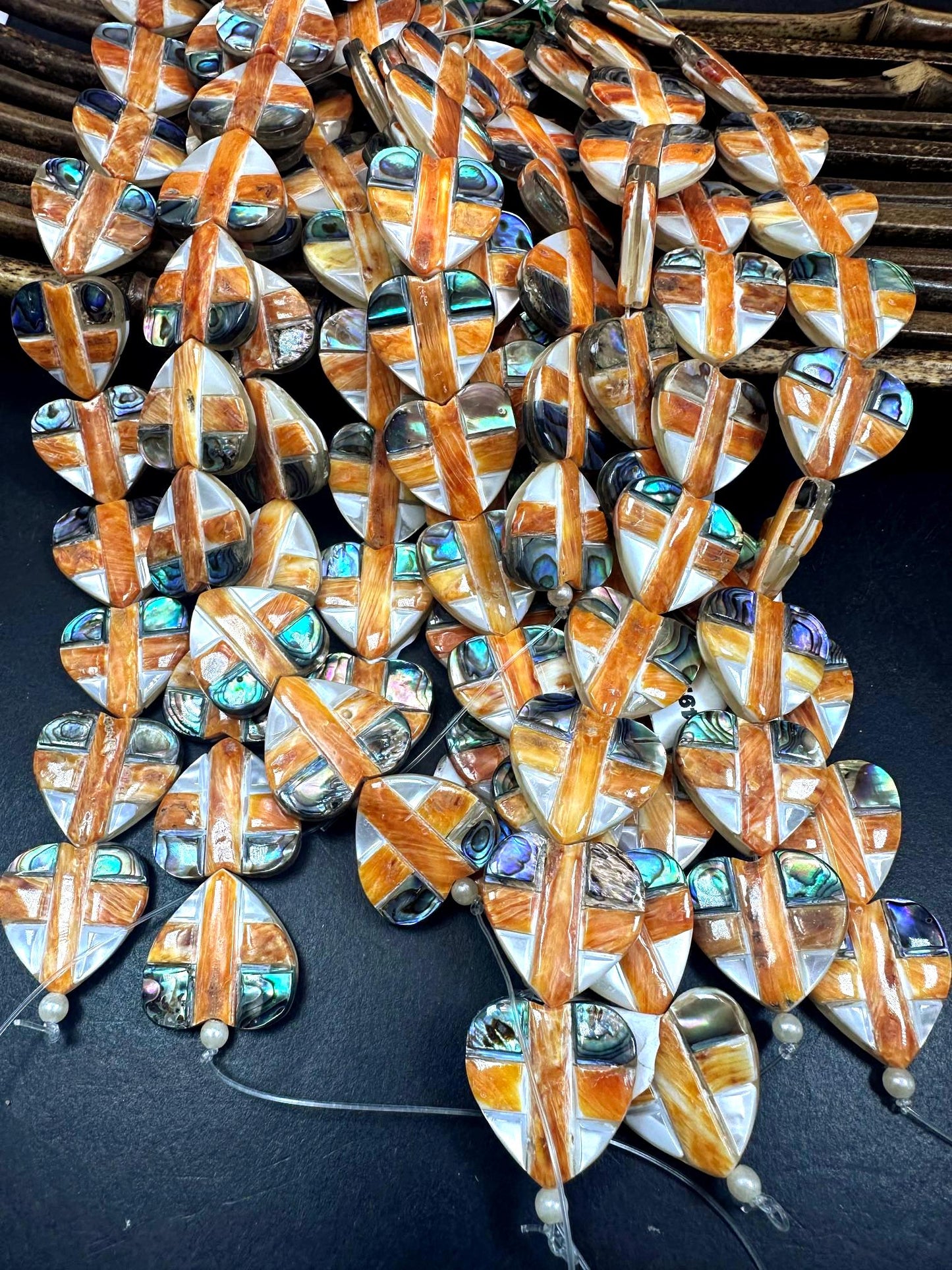 Guaranteed Spiny Oyster with Abalone Heart Beads (20x20mm, 7.5" Strand)