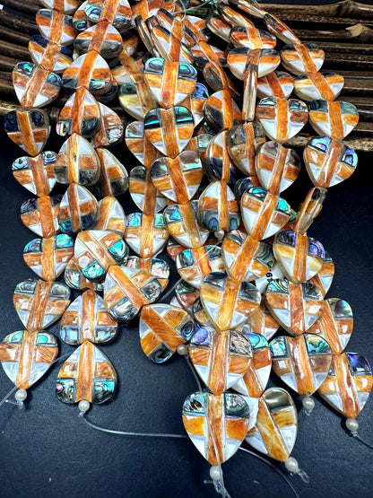 Guaranteed Spiny Oyster with Abalone Heart Beads (20x20mm, 7.5" Strand)