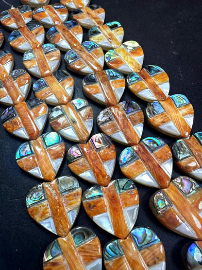 Guaranteed Spiny Oyster with Abalone Heart Beads (20x20mm, 7.5" Strand)