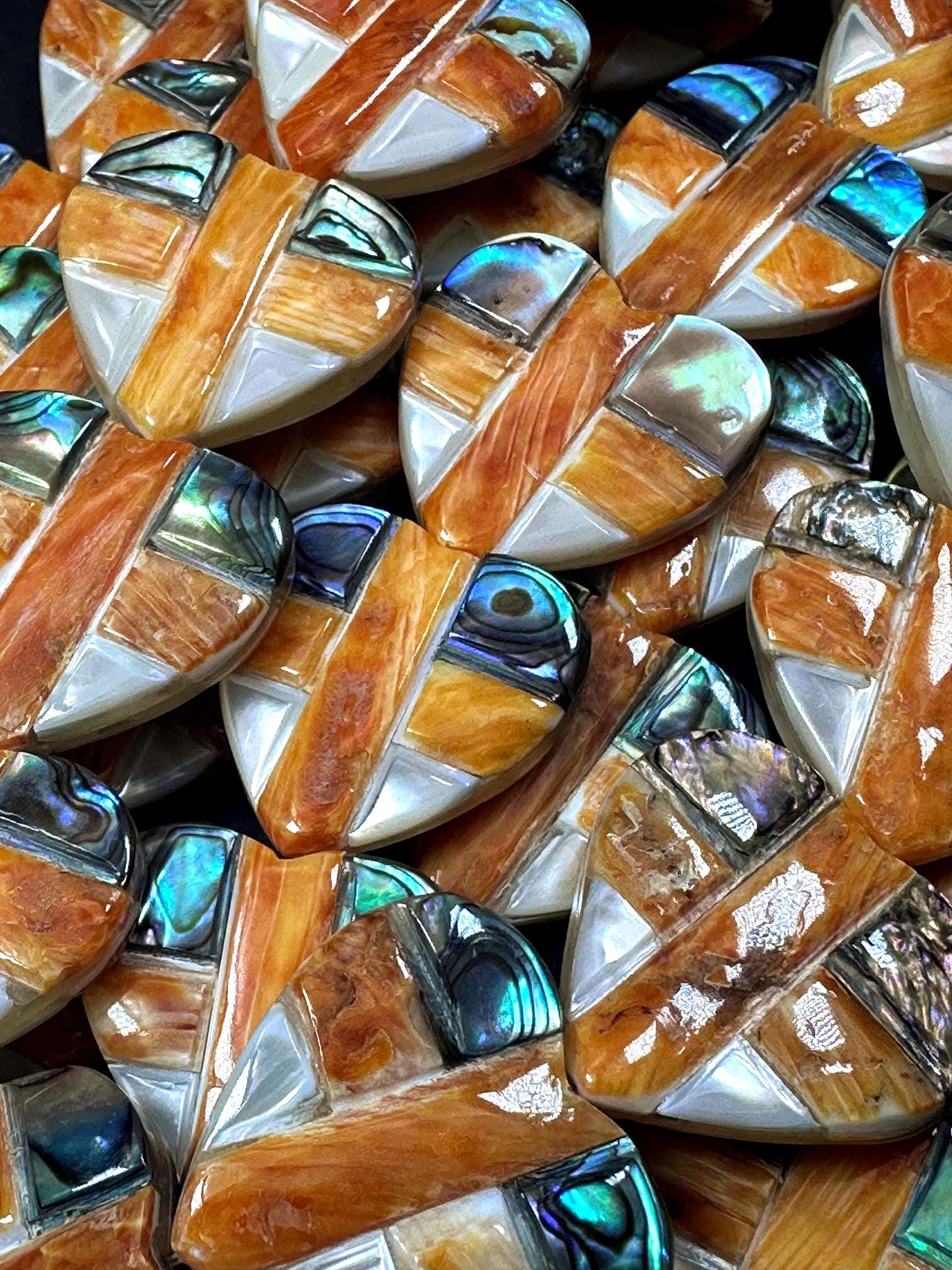 Guaranteed Spiny Oyster with Abalone Heart Beads (20x20mm, 7.5" Strand)