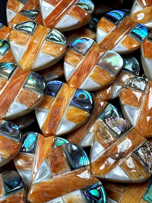 Guaranteed Spiny Oyster with Abalone Heart Beads (20x20mm, 7.5" Strand)