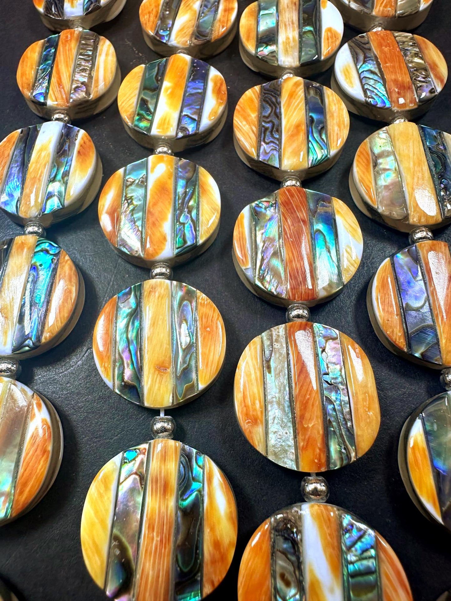 Guaranteed 100% 20x20mm natural spiny oyster shell with abalone coin shape bead 15.5'' strand Unique look! Super nice quality!
