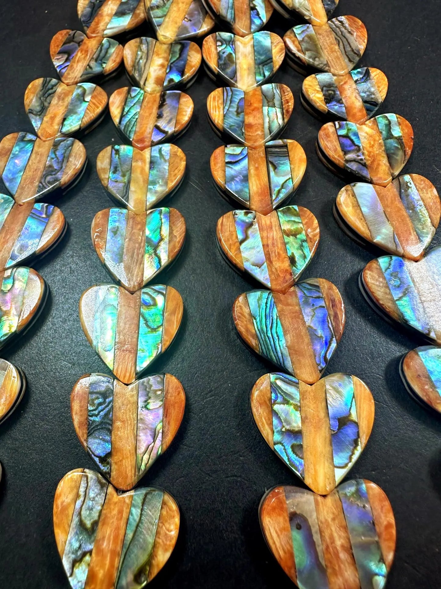 AAA Quality Natural Spiny Oyster Shell with Abalone Heart Beads, 20x20mm, 7.5" Strand