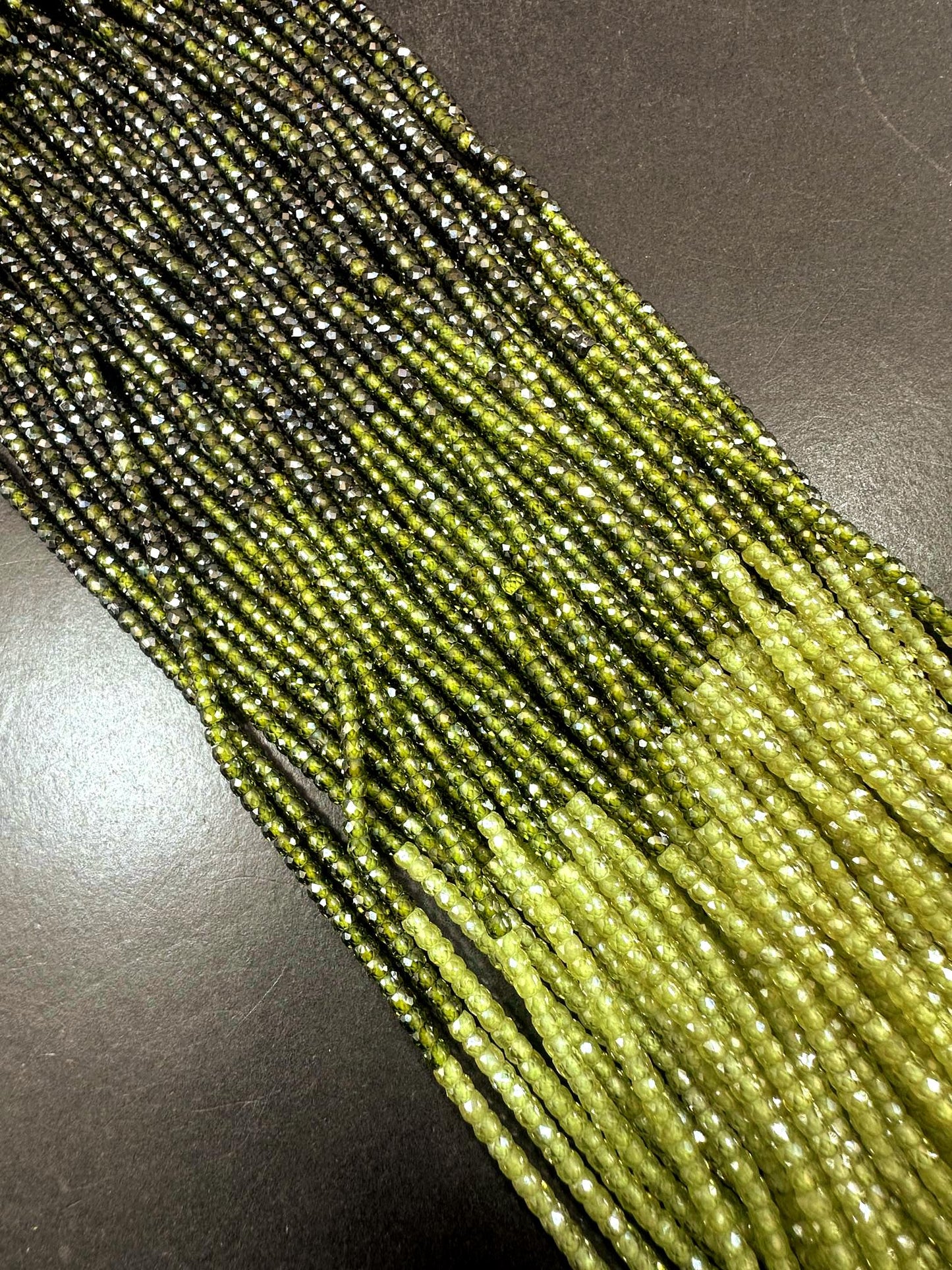 Multicolor Cubic Zirconia Faceted Rondelle Shape, Gorgeous Light-Deep Olive Green High Quality 15.5"