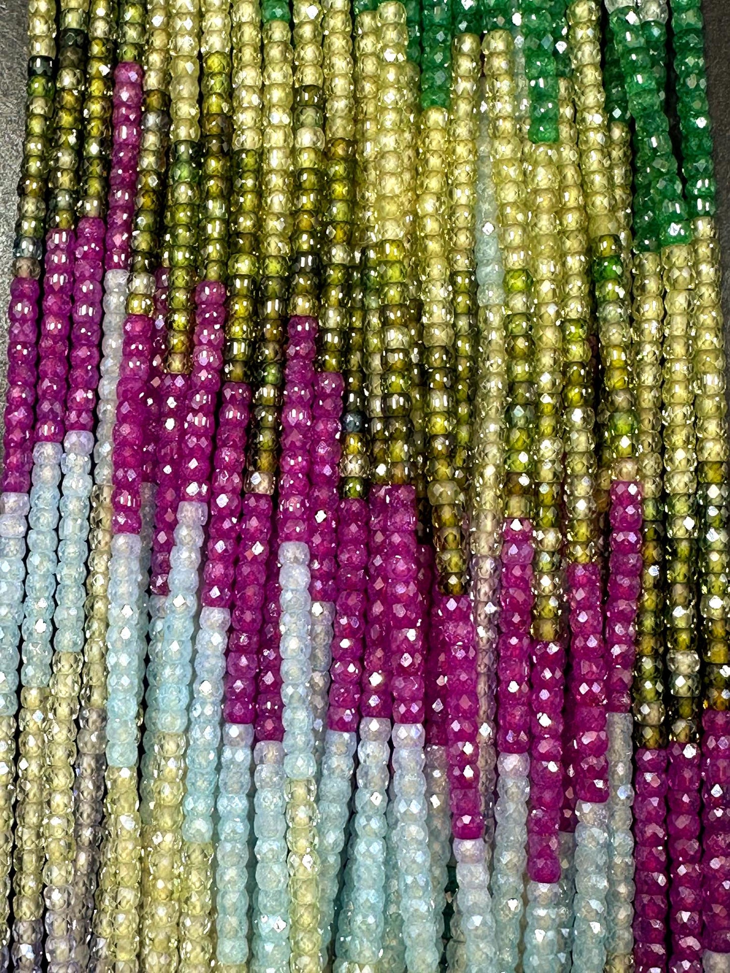 Multicolor Cubic Zirconia Faceted Rondelle Shape, Gorgeous Pink, Sky, Purple, Green High Quality 15.5"