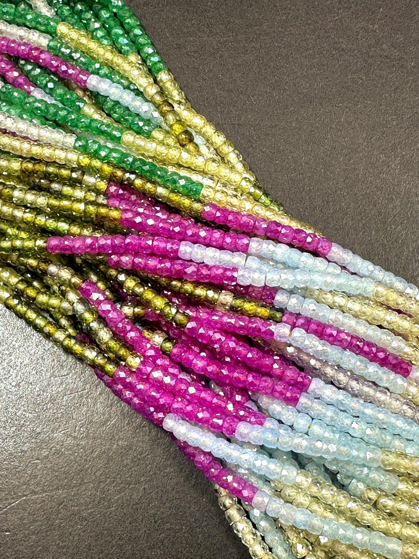 Multicolor Cubic Zirconia Faceted Rondelle Shape, Gorgeous Pink, Sky, Purple, Green High Quality 15.5"