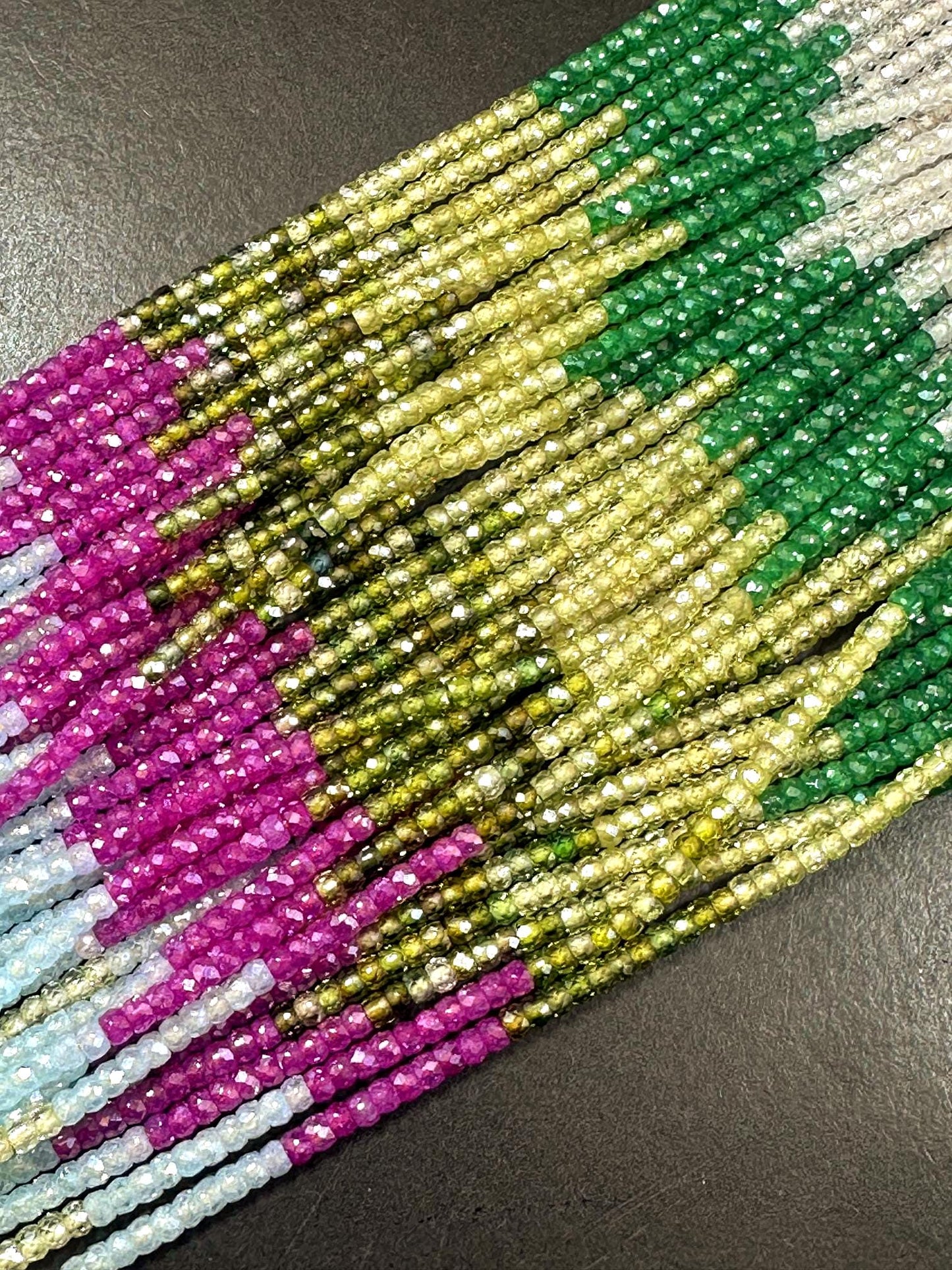 Multicolor Cubic Zirconia Faceted Rondelle Shape, Gorgeous Pink, Sky, Purple, Green High Quality 15.5"