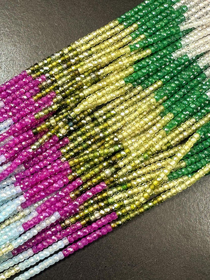 Multicolor Cubic Zirconia Faceted Rondelle Shape, Gorgeous Pink, Sky, Purple, Green High Quality 15.5"